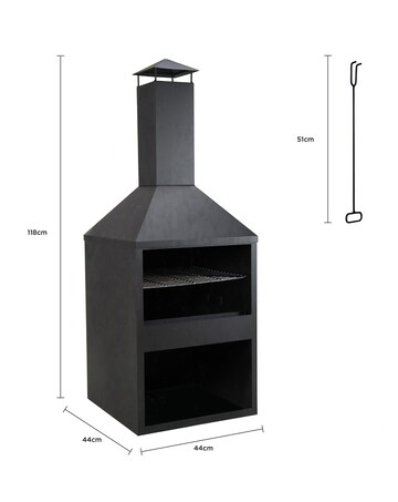 Charles Bentley Square Black Steel BBQ Chiminea