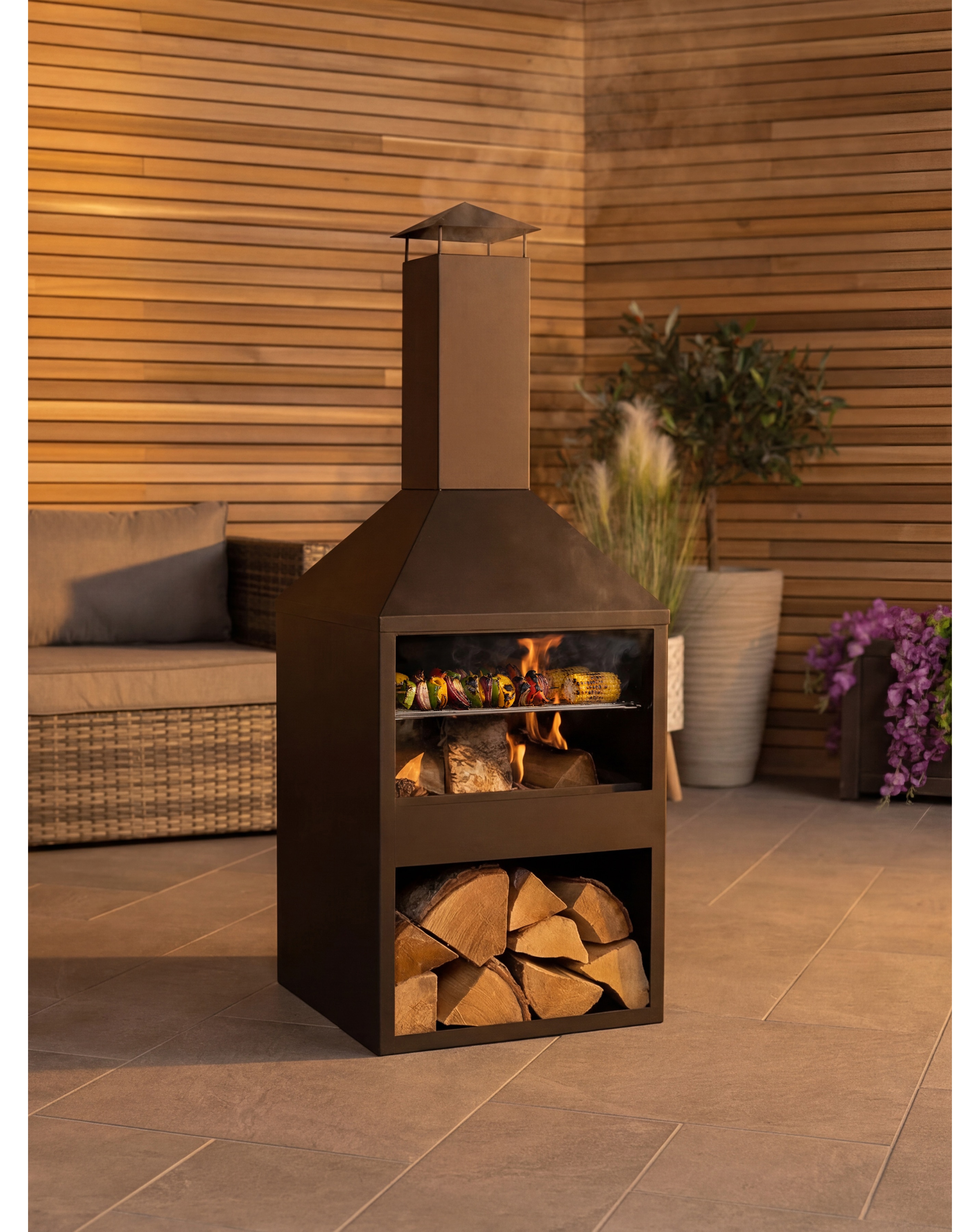 Charles Bentley Square Black Steel BBQ Chiminea
