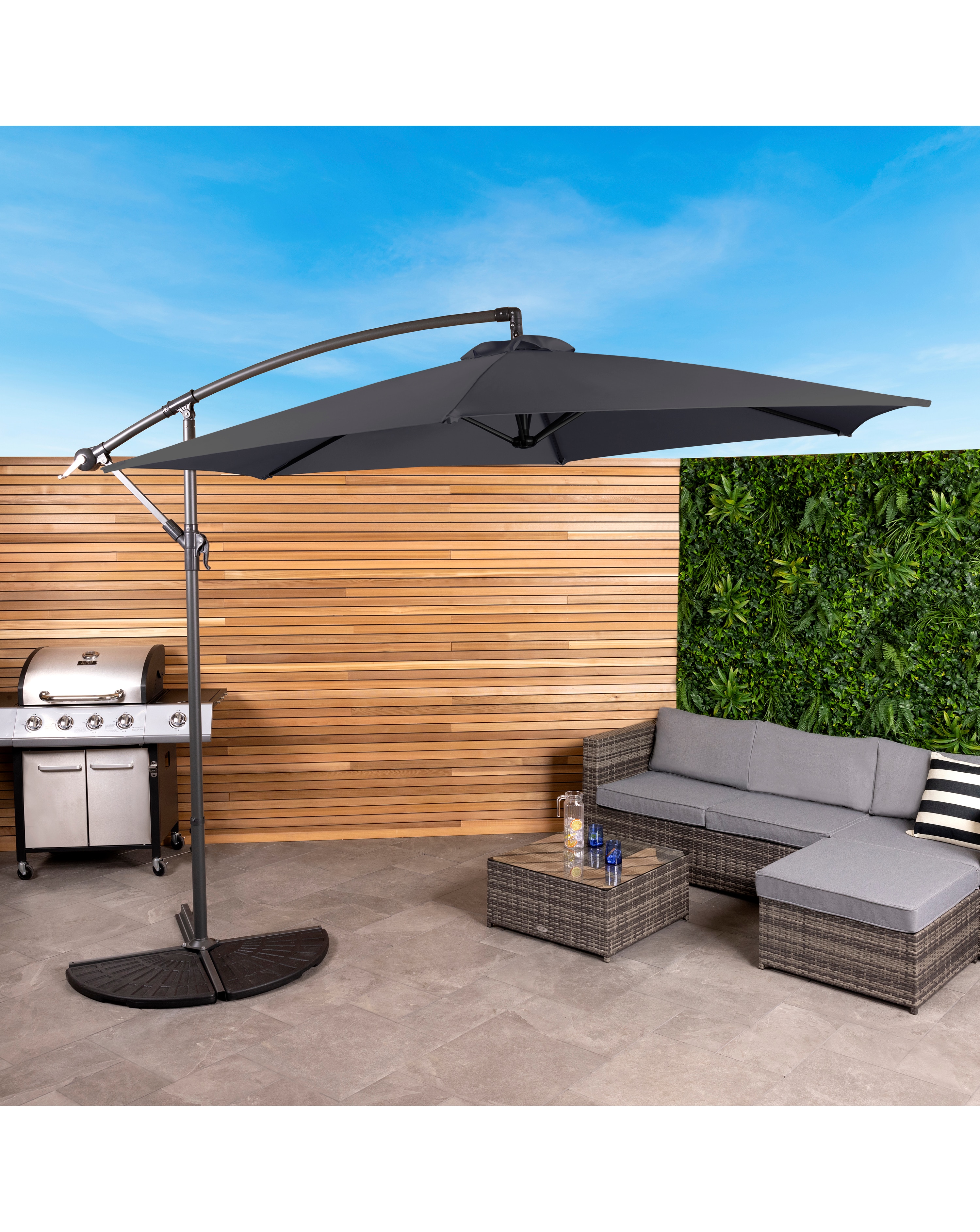 Charles Bentley 3m Hanging Garden Parasol - Grey