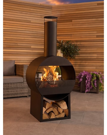 Charles Bentley Black Powder Coated Steel Modern Chimenea