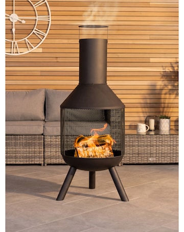 Charles Bentley Round Black Powder Coated Steel Modern Patio Heater Chimenea