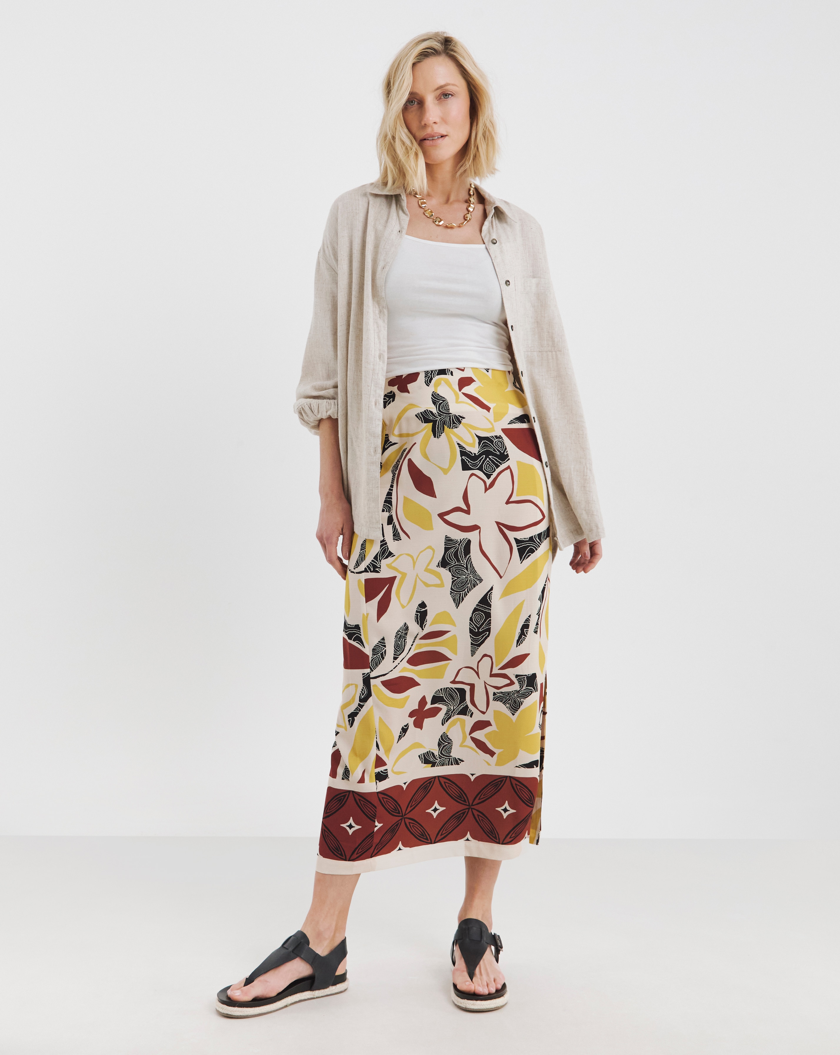 Pull On Midi Wrap Skirt