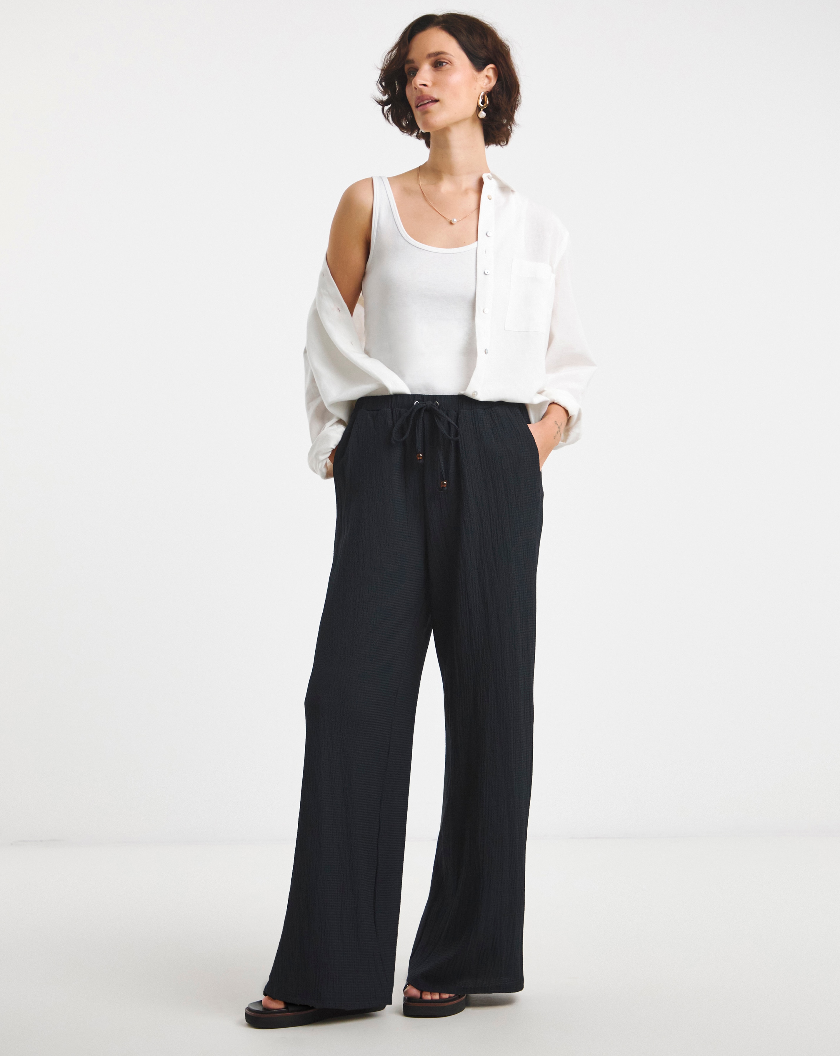 Crinkle Jersey Pull On Wide Leg Trouser