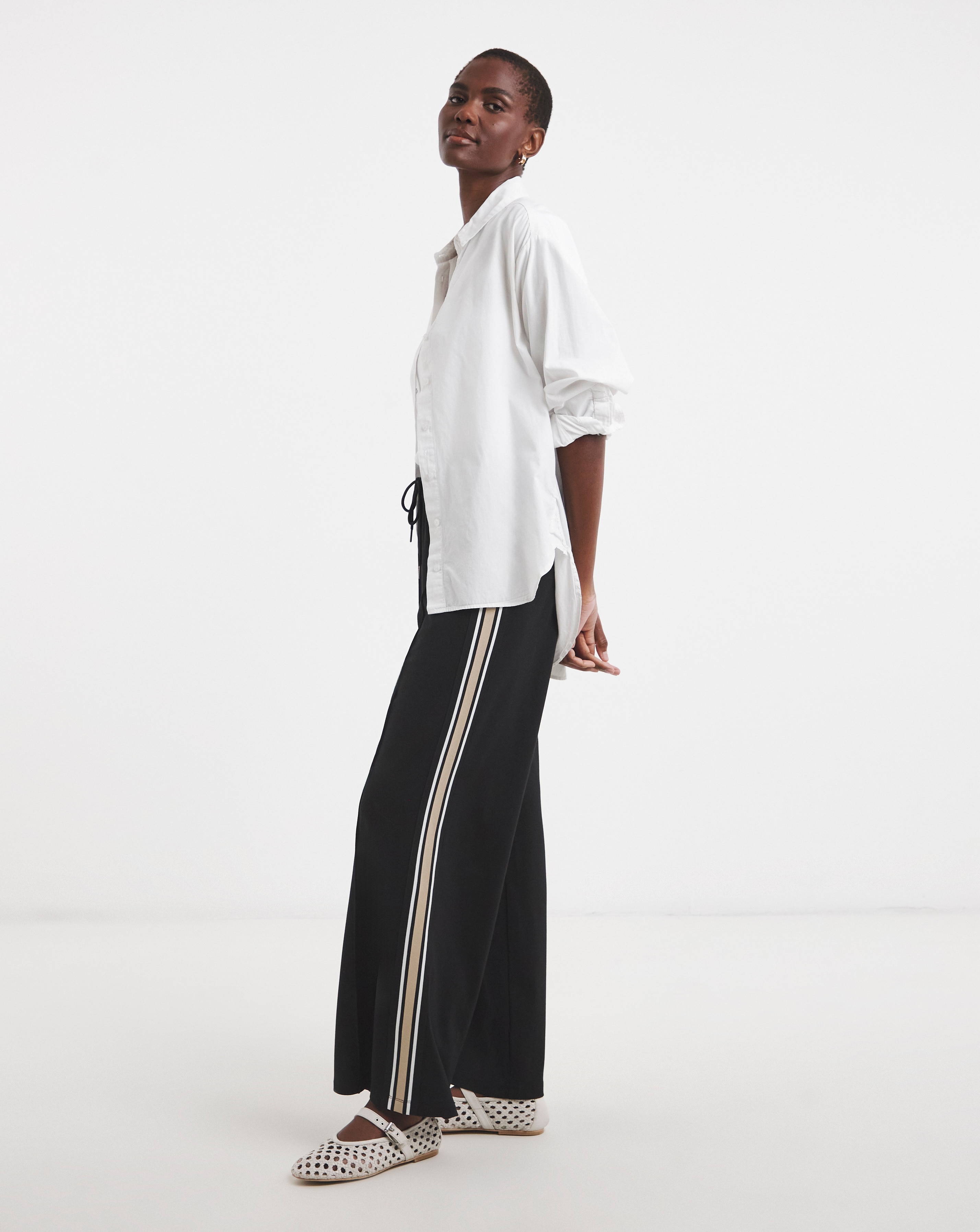 Ponte Side Stripe Wide Leg Trouser