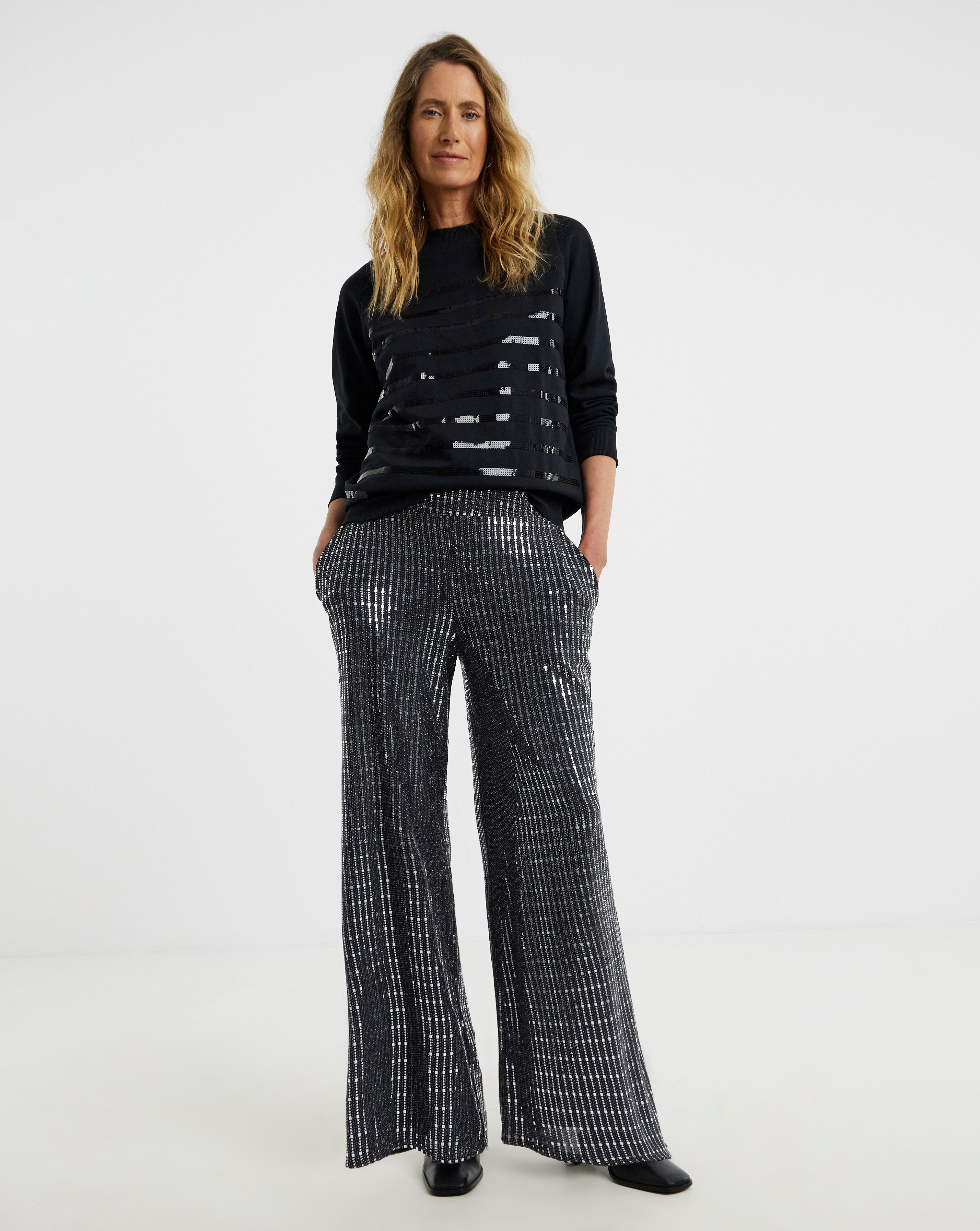 New In - Silver Jersey Sparkle Wide Leg Trouser