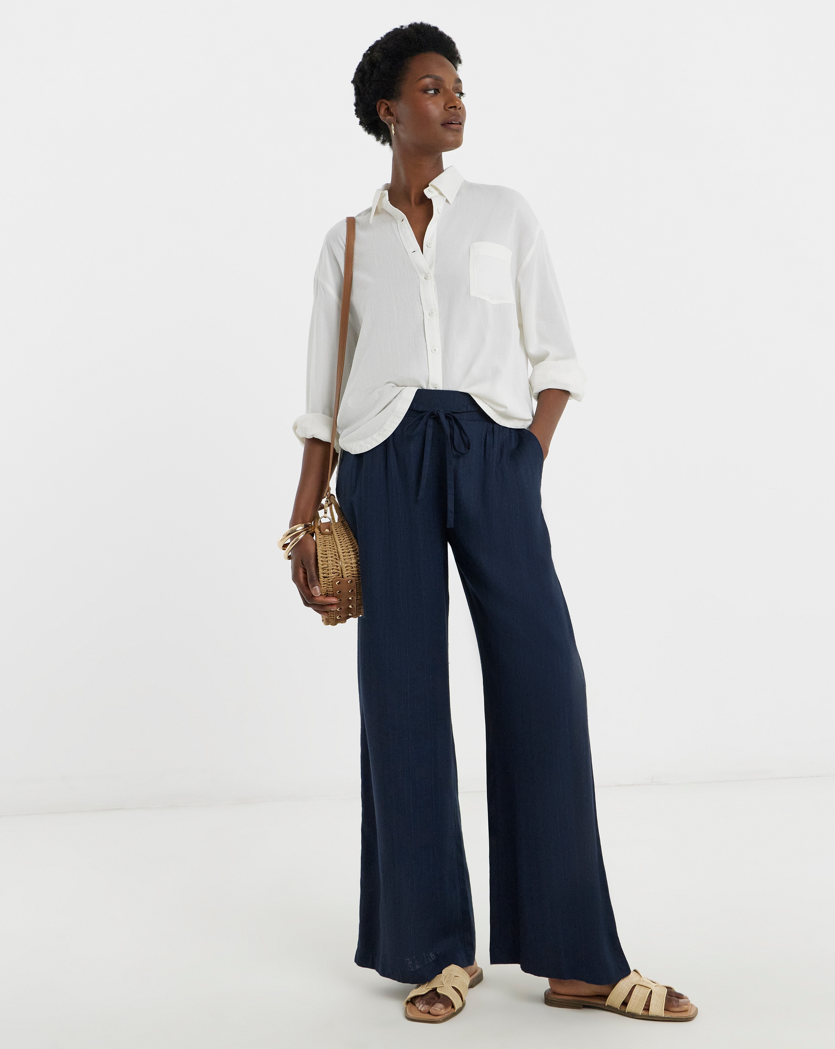 Linen Mix Wide Leg Trousers