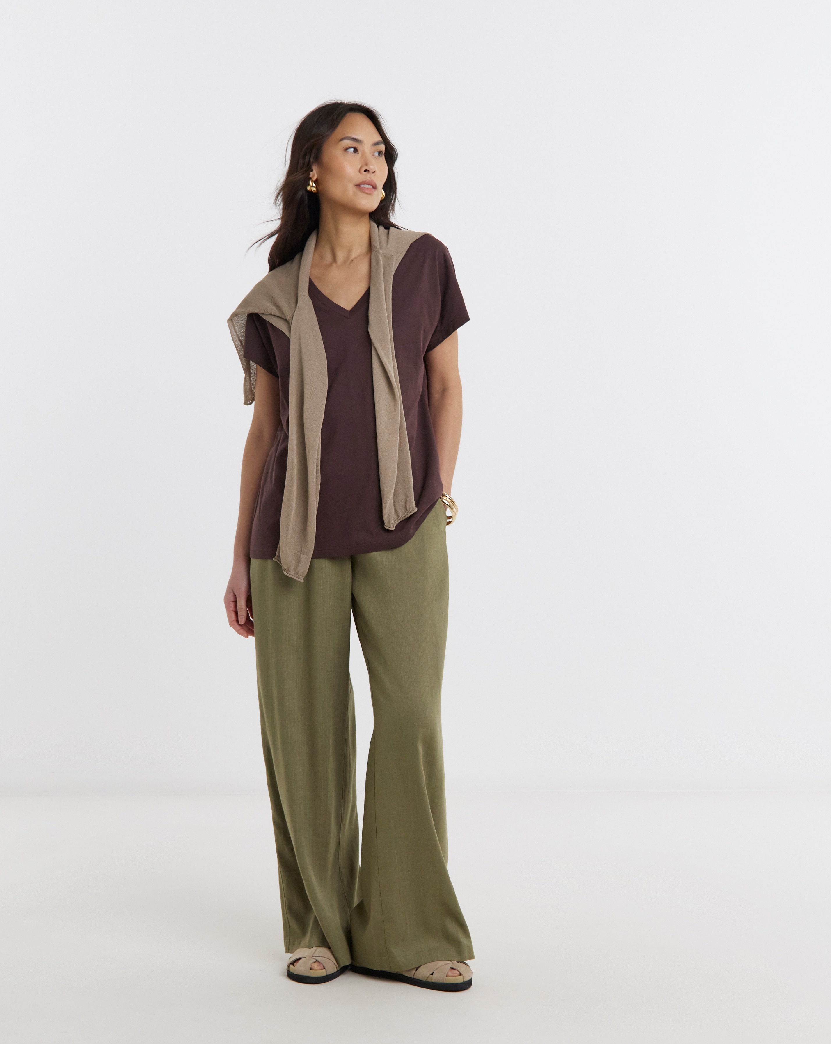 Linen Mix Wide Leg Trousers