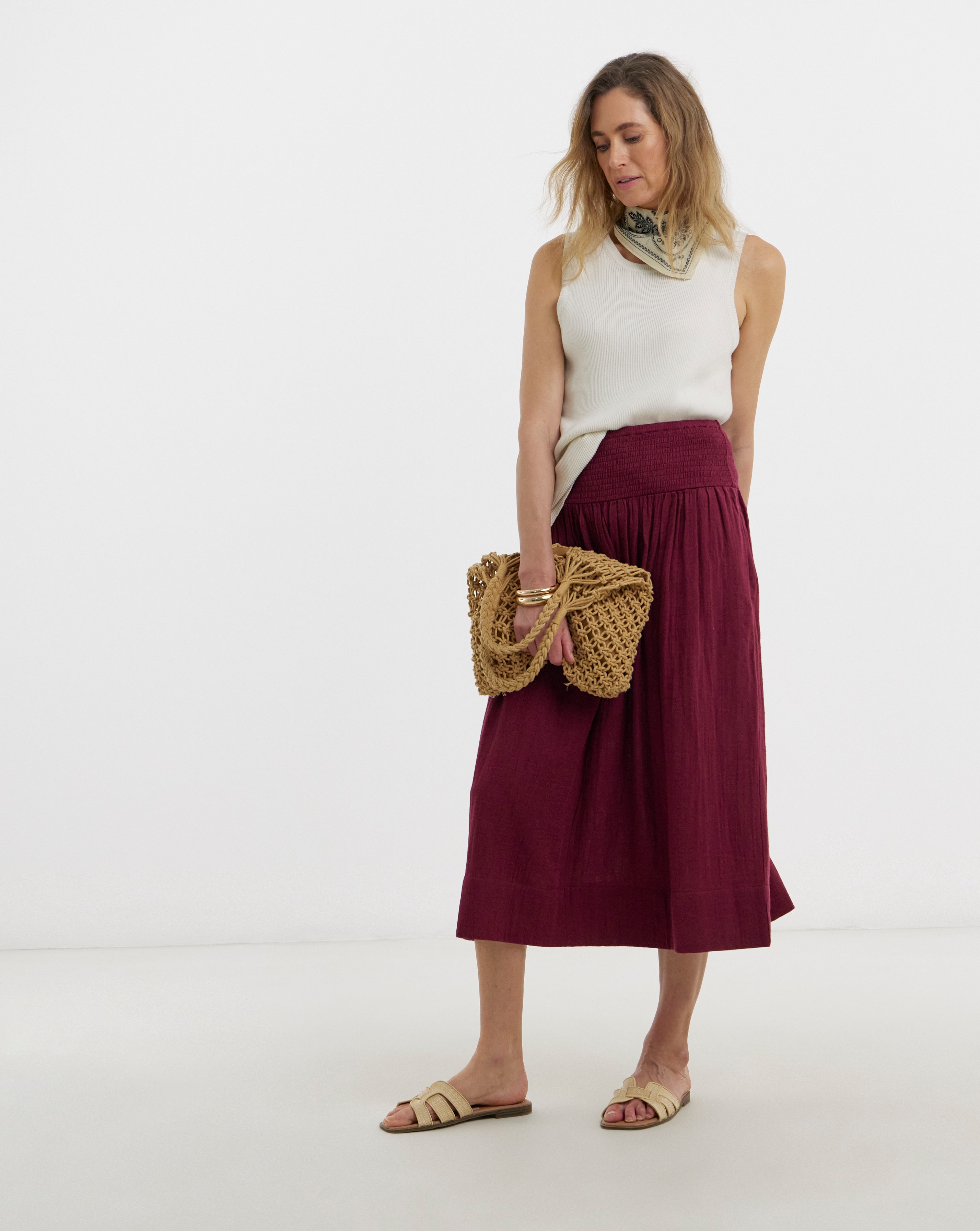 New In - Cotton Cheesecloth Midi Skirt
