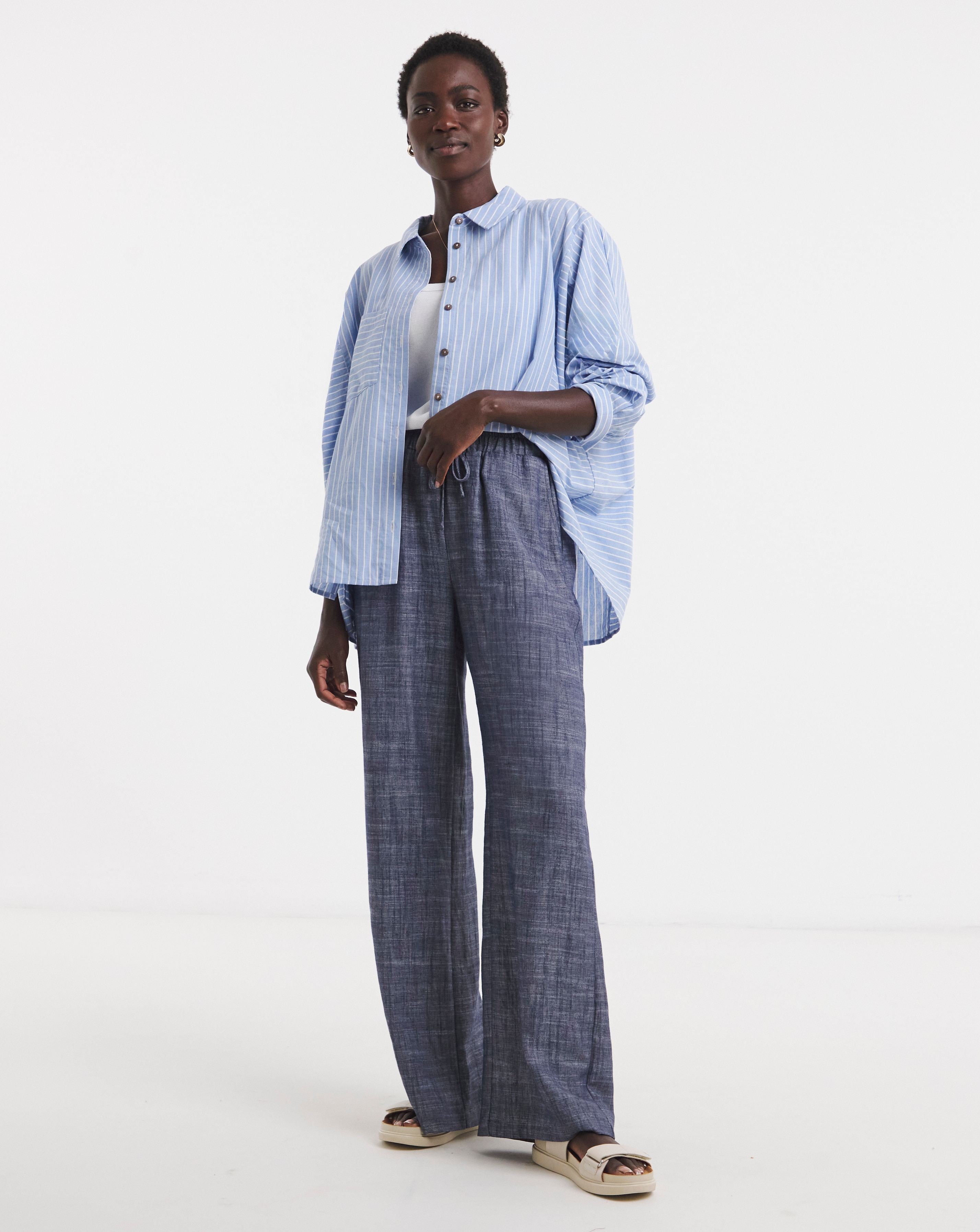 Chambray Wide Leg Trouser