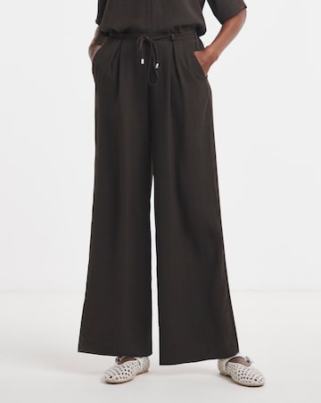 Chocolate Tie Waist Textured Woven Pleated Wide Leg Co-Ord Trouser