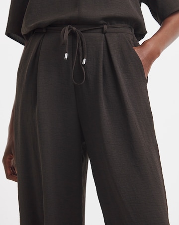 Chocolate Tie Waist Textured Woven Pleated Wide Leg Co-Ord Trouser