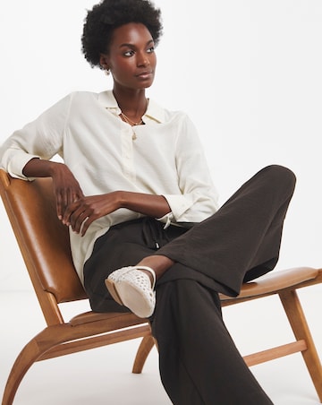 Chocolate Tie Waist Textured Woven Pleated Wide Leg Co-Ord Trouser