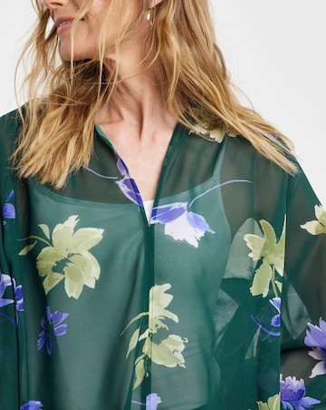Green Floral Blouson Sleeve Georgette Blouse