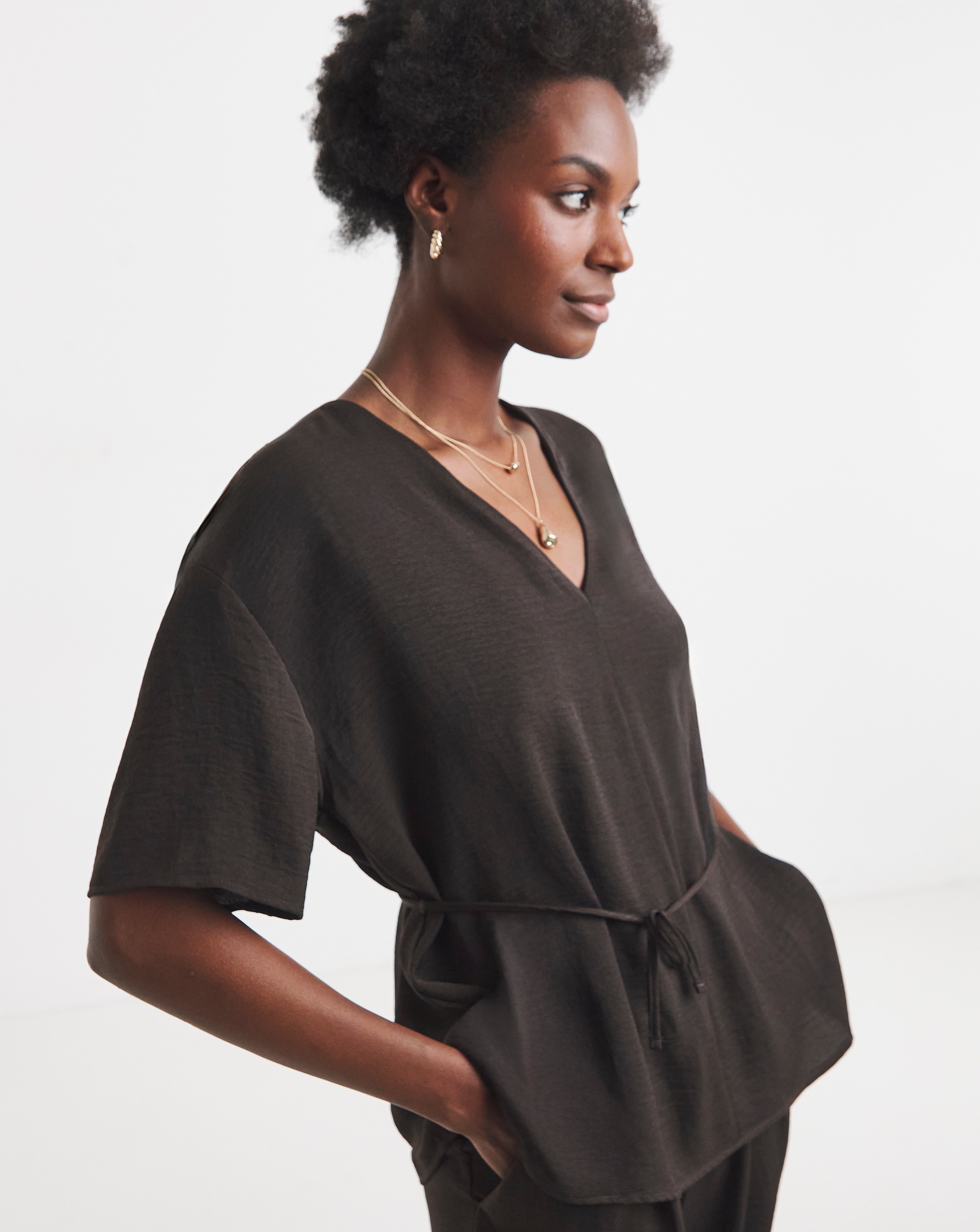Chocolate Boxy Tie Waist Co-Ord Top