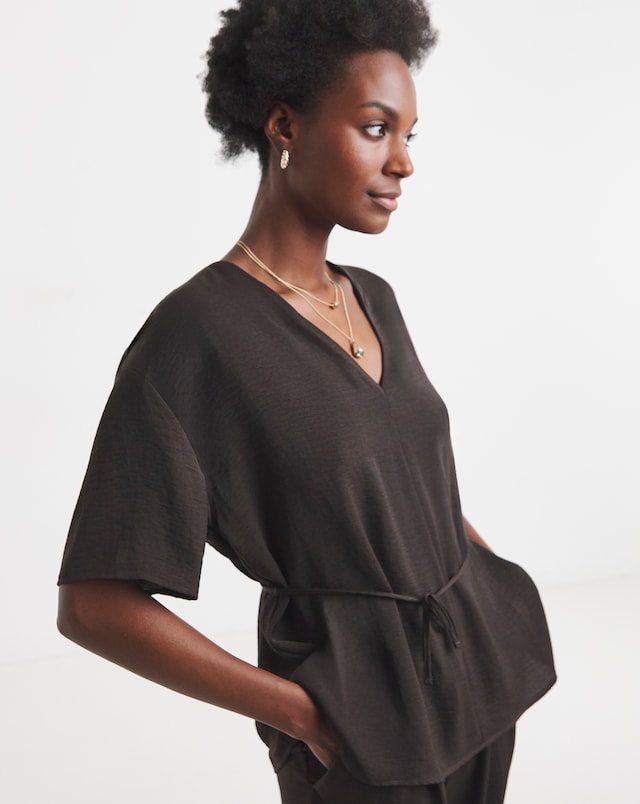 Chocolate Boxy Tie Waist Co-Ord Top
