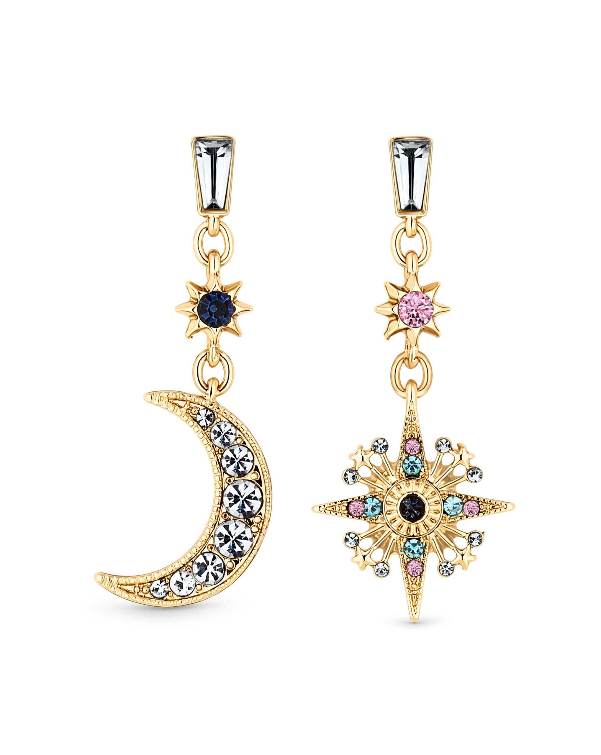 Mood Gold Multi Coloured Celestial Drop Earrings