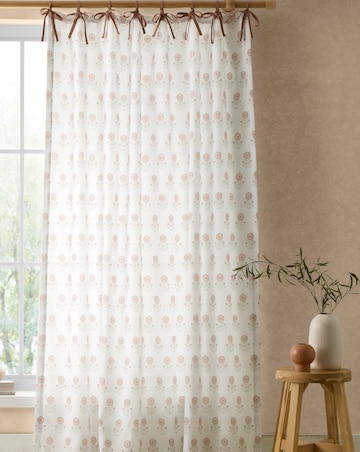 Pineapple Elephant Woodblock Floral Tie Top Voile Curtain