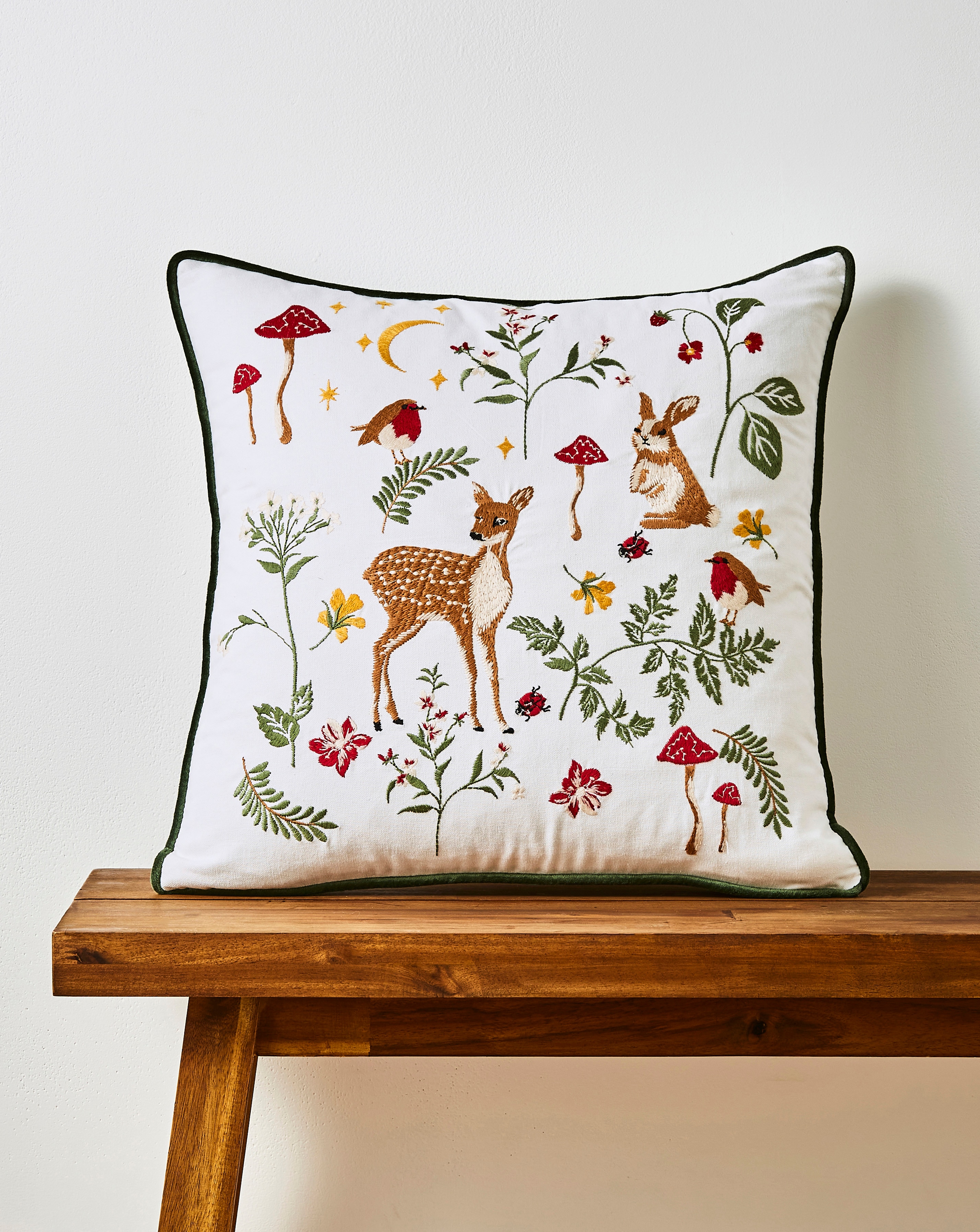 Woodland Animals Embroidered Cushion
