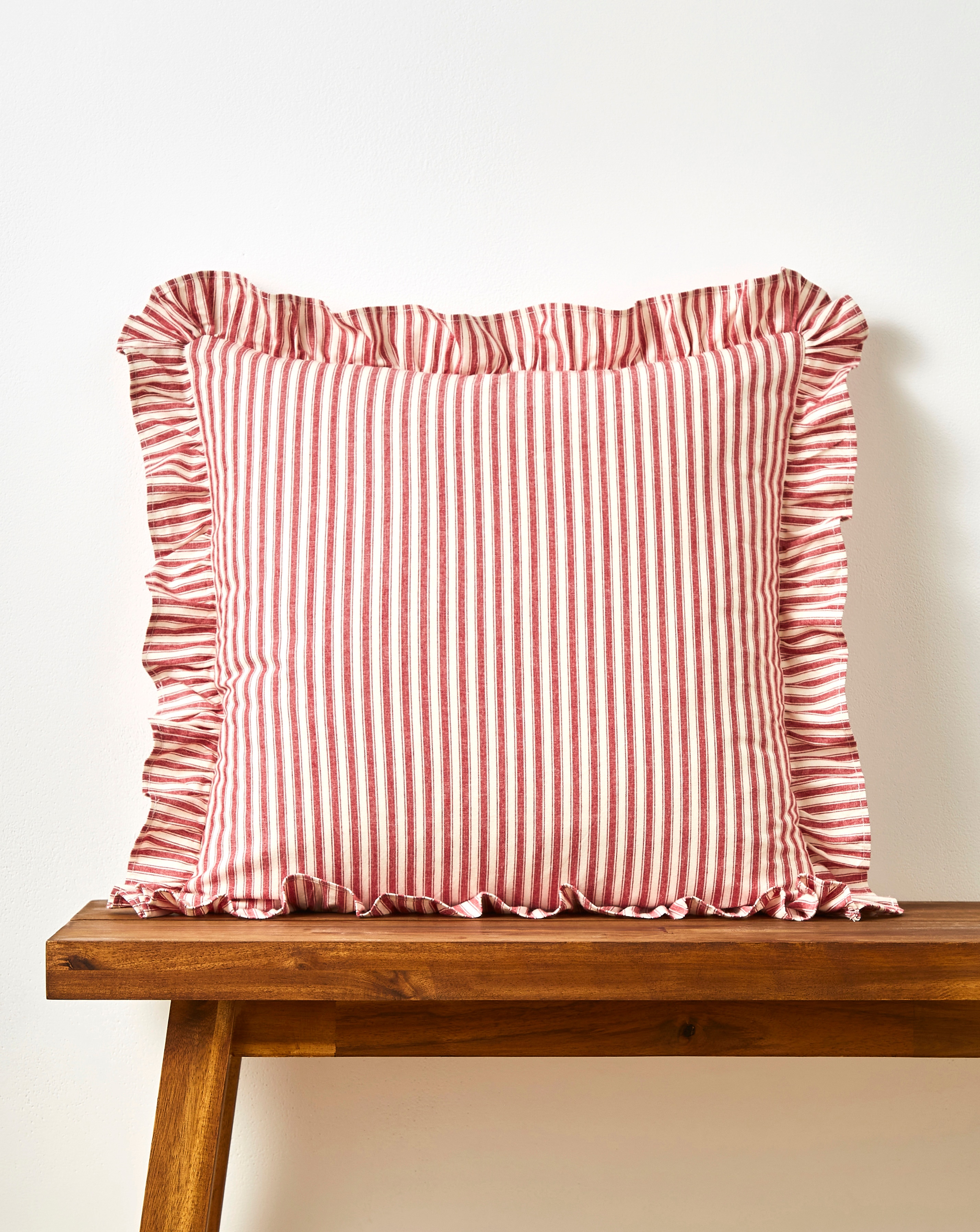 Sylvia Ruffled Stripe Cushion - Red