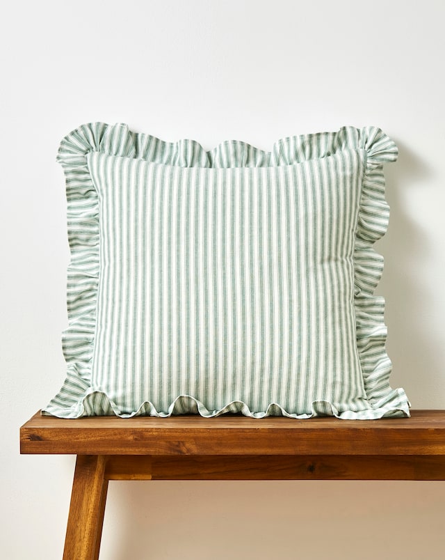 Sylvia Ruffled Stripe Cushion - Green