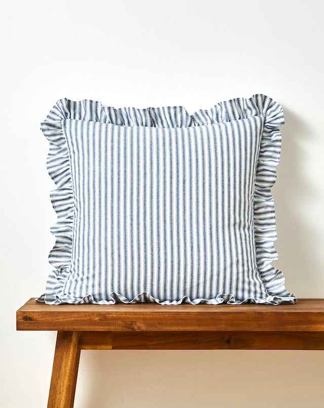 Sylvia Ruffled Stripe Cushion - Blue