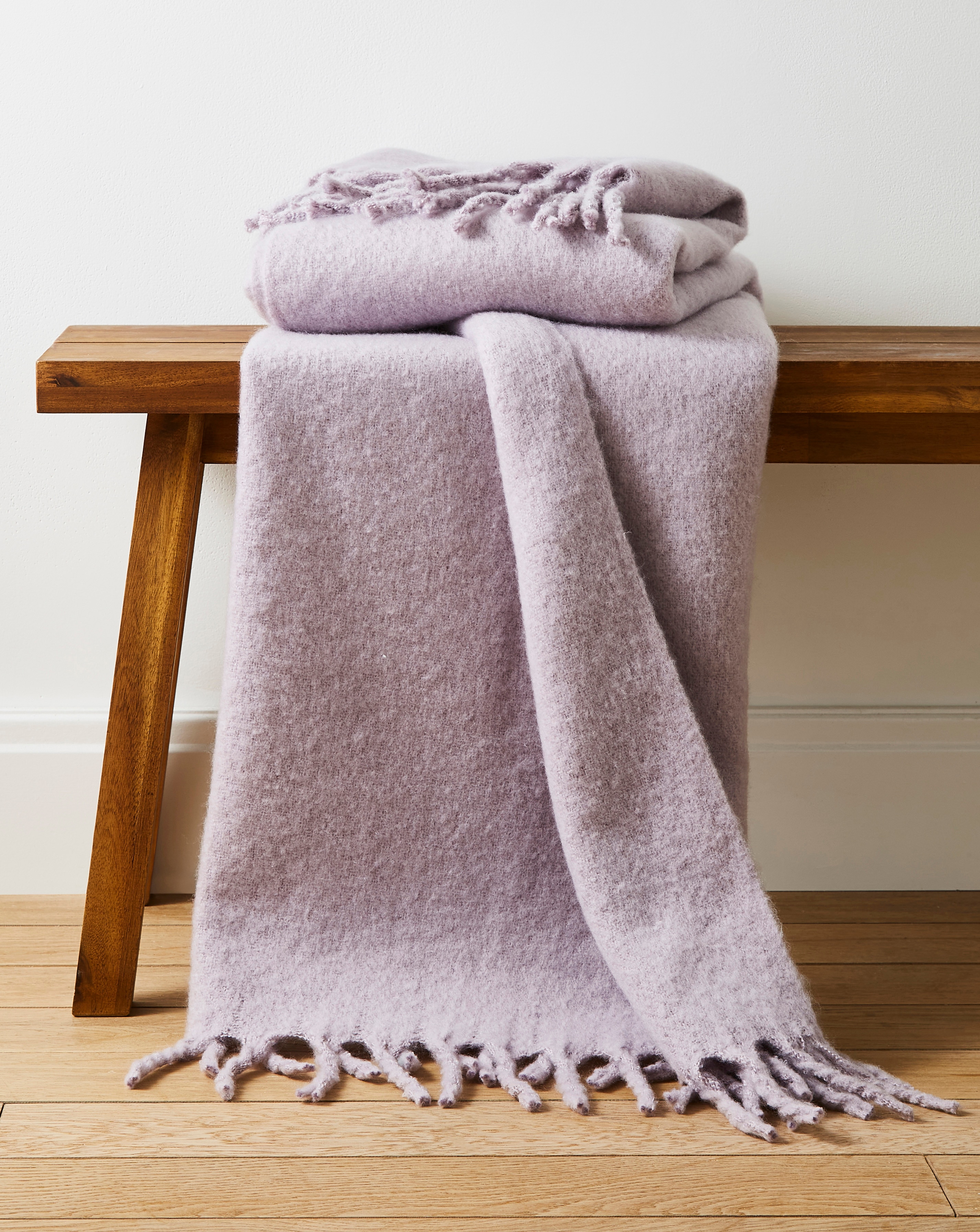 Faux Mohair Fringed Throw - Lilac