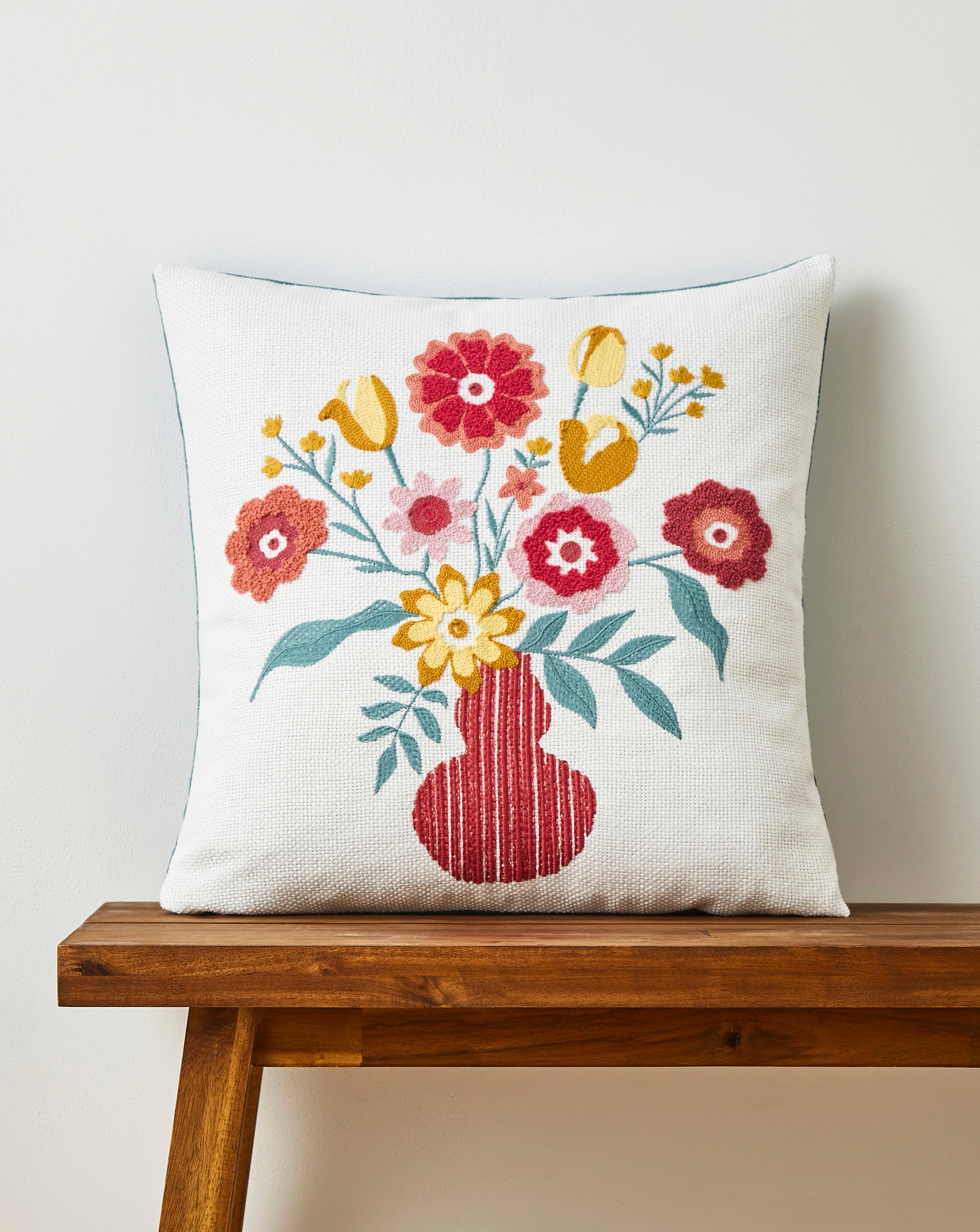 Deni Floral Boucle Embroidered Cushion