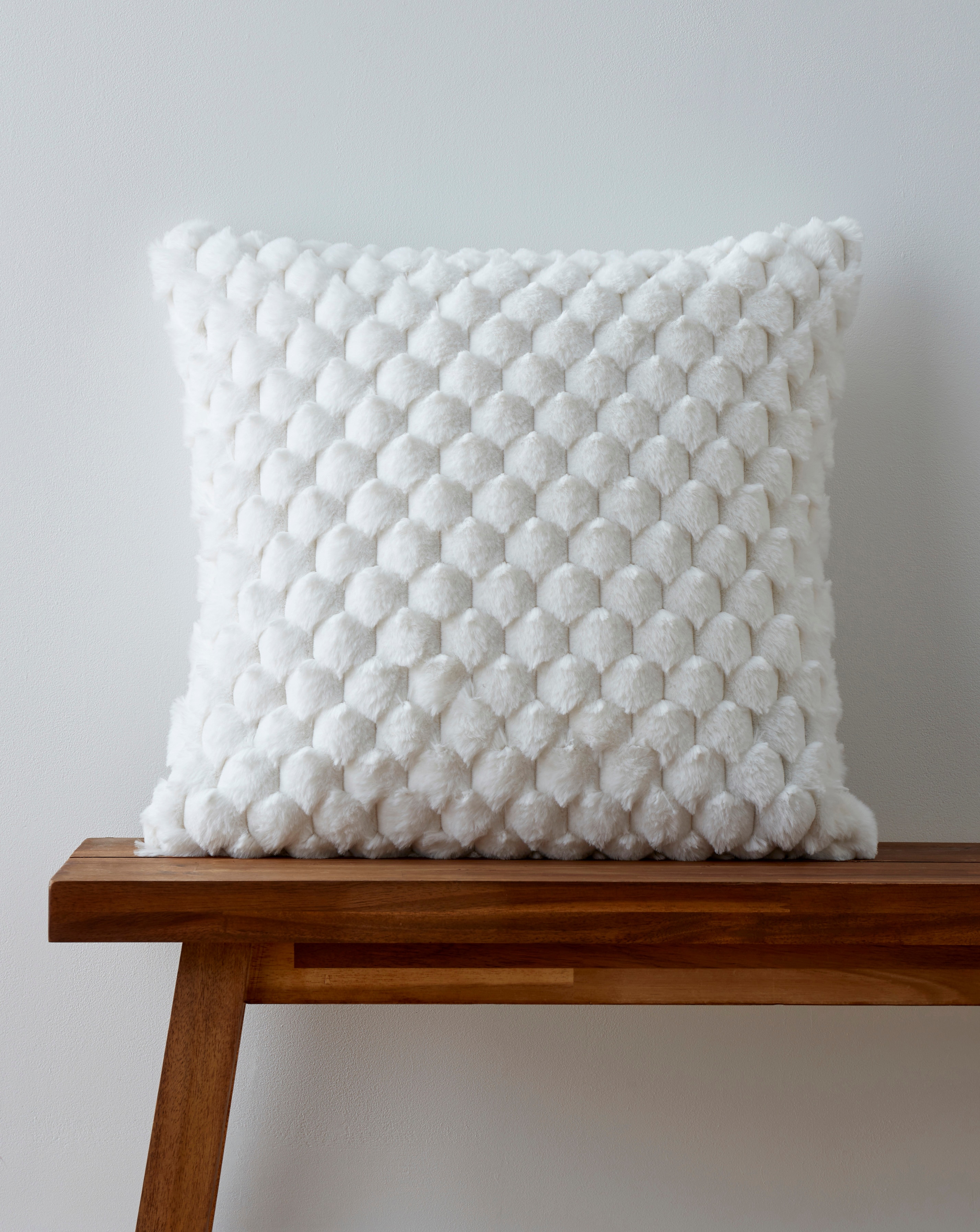 Scallop Faux Fur Cushion - Ivory
