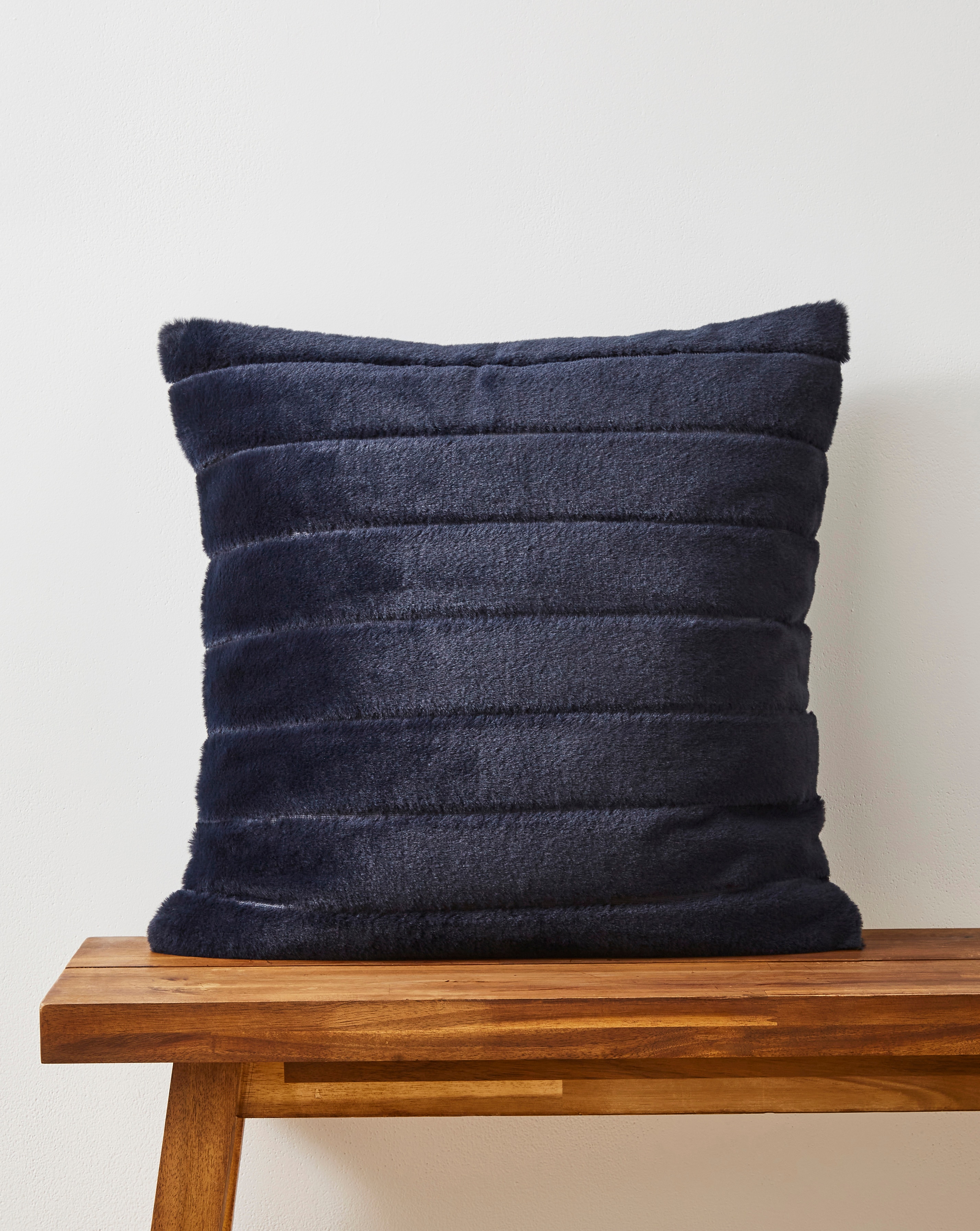 Large Ribbed Faux Fur Cushion - Navy