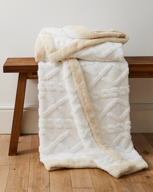 Tufted Knit Throw with Sherpa Border