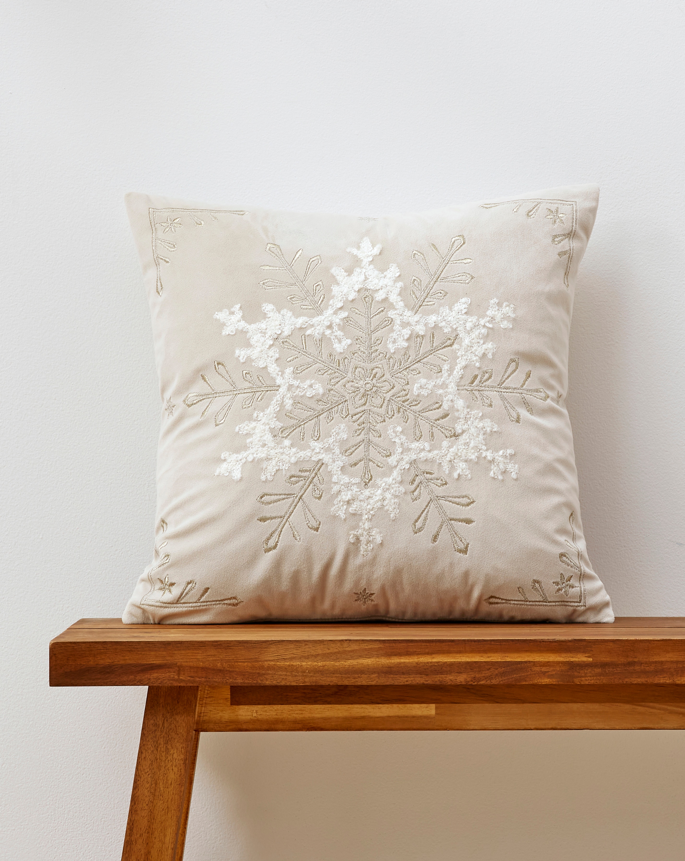 Embroidered Snowflake Velvet Cushion