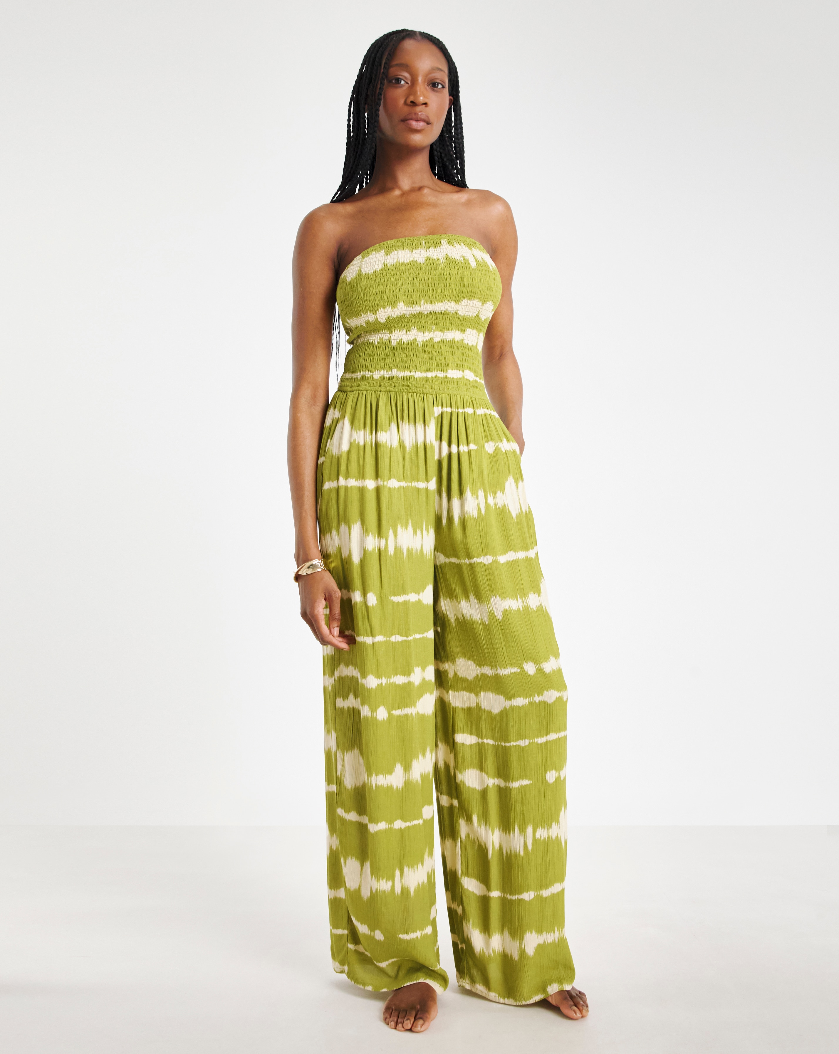 Shirred Bandeau Beach Jumpsuit