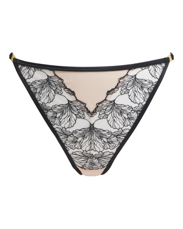 Figleaves Emilia Sketchy Embroidery Thong - Black/Almond