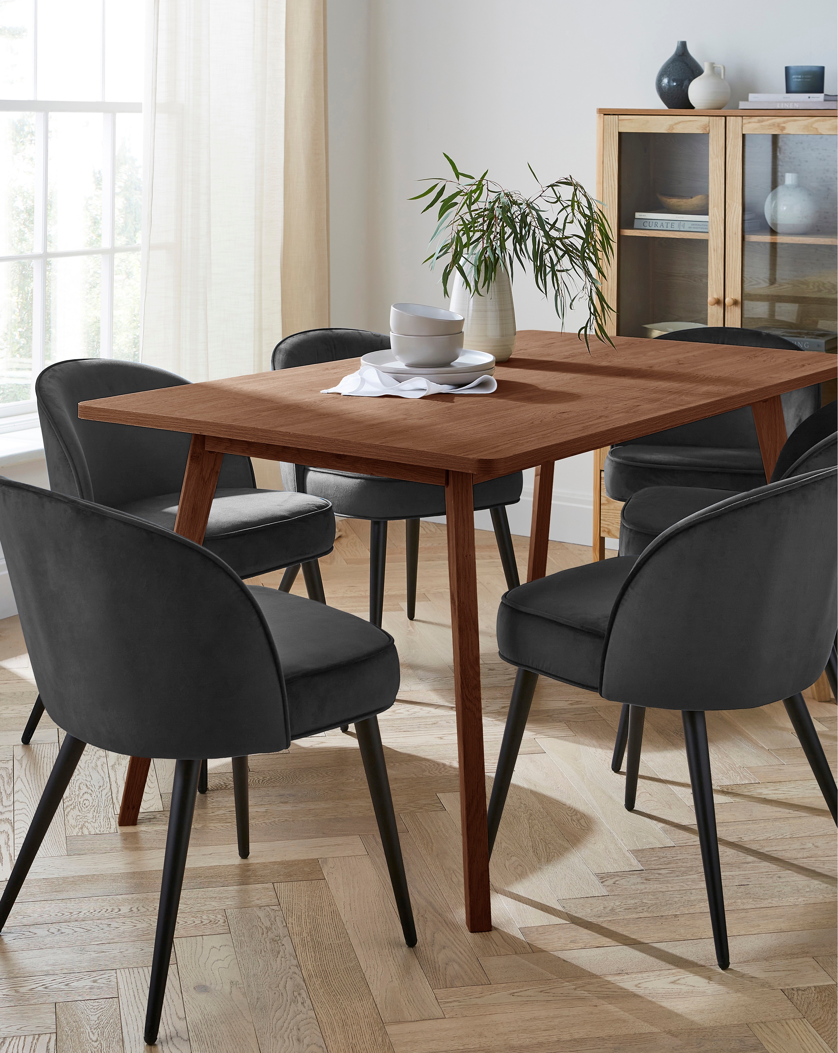 Oslo Table with 6 Emilie Velvet Chairs