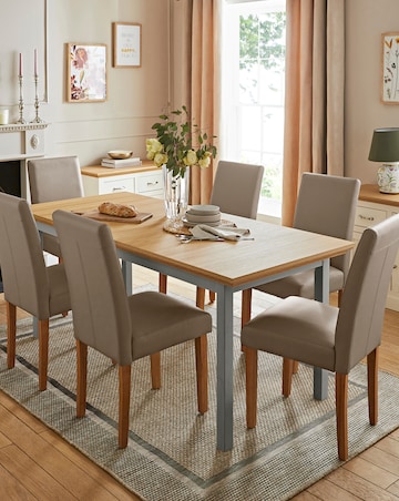 Julipa Ashford Extending 6 to 8 Seater Table with 6 Ava Leather Chairs