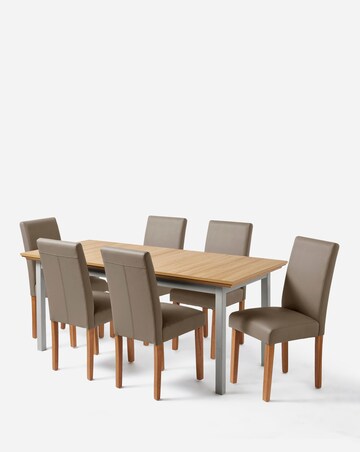 Julipa Ashford Extending 6 to 8 Seater Table with 6 Ava Leather Chairs