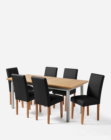 Julipa Ashford Extending 6 to 8 Seater Table with 6 Ava Leather Chairs