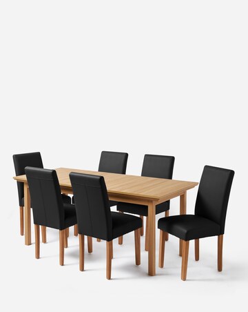 Julipa Ashford Extending 6 to 8 Seater Table with 6 Ava Leather Chairs