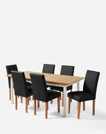 Julipa Ashford Extending 6 to 8 Seater Table with 6 Ava Leather Chairs
