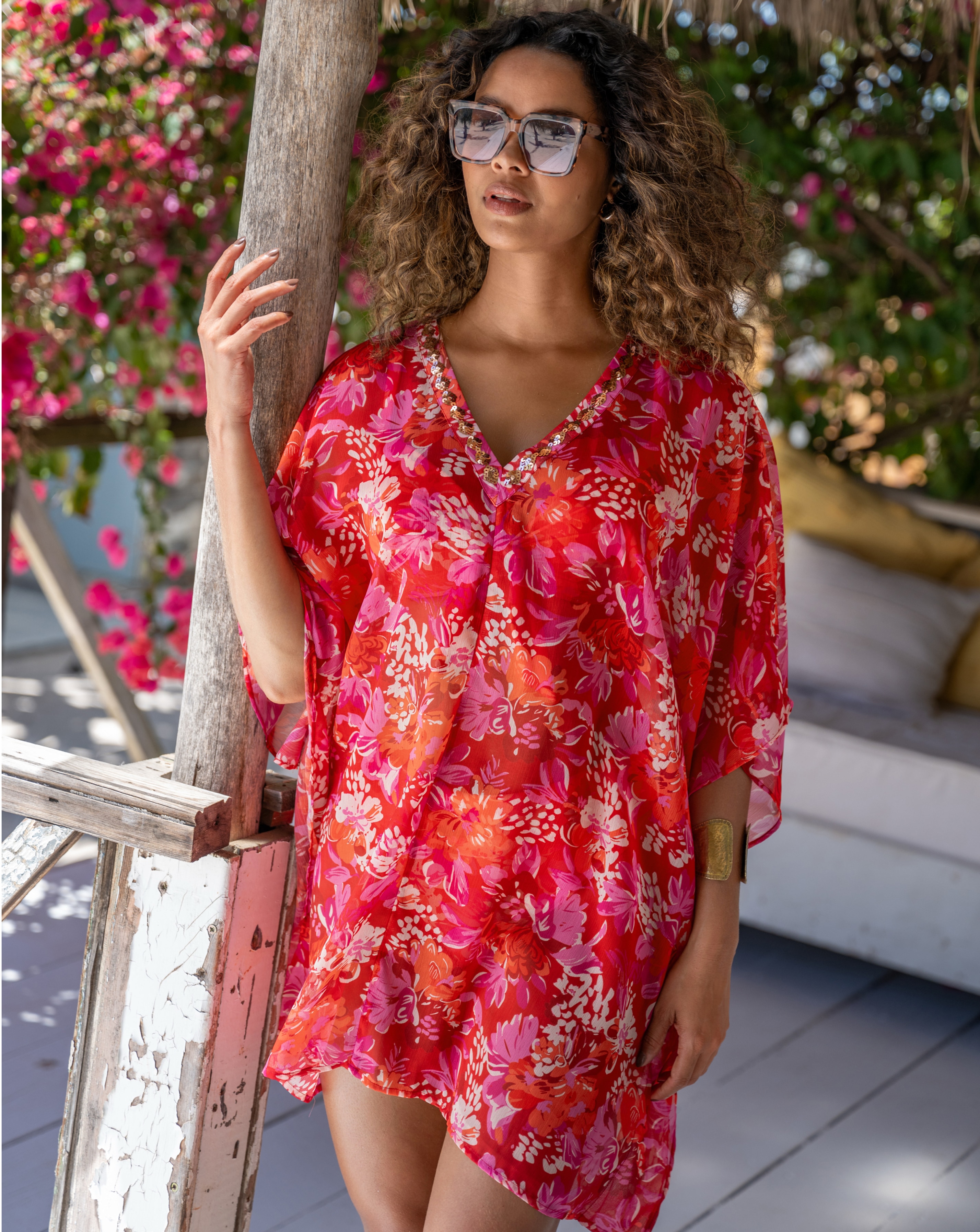 New In - Chiffon V Neck Embellished Kaftan