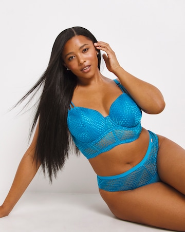 Figleaves Curve Amalfi Wave Embroidery High Leg Thong - Blue