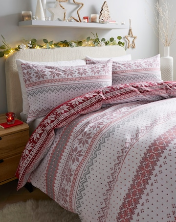 Fairisle Red Brushed Cotton Duvet Cover Set