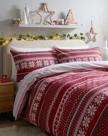 Fairisle Red Brushed Cotton Duvet Cover Set