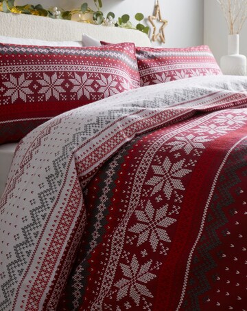 Fairisle Red Brushed Cotton Duvet Cover Set