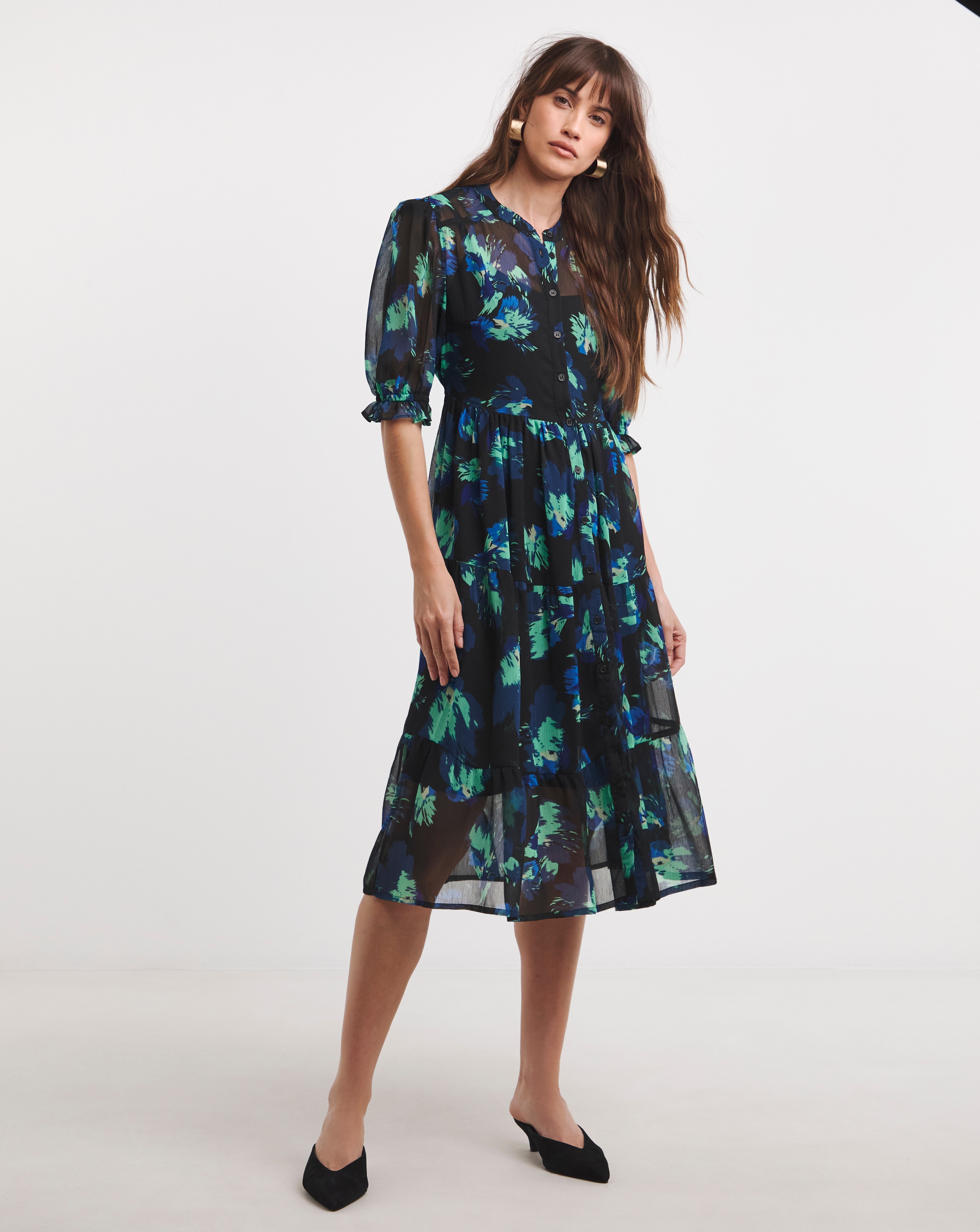Button Through Midi Smock Dress
