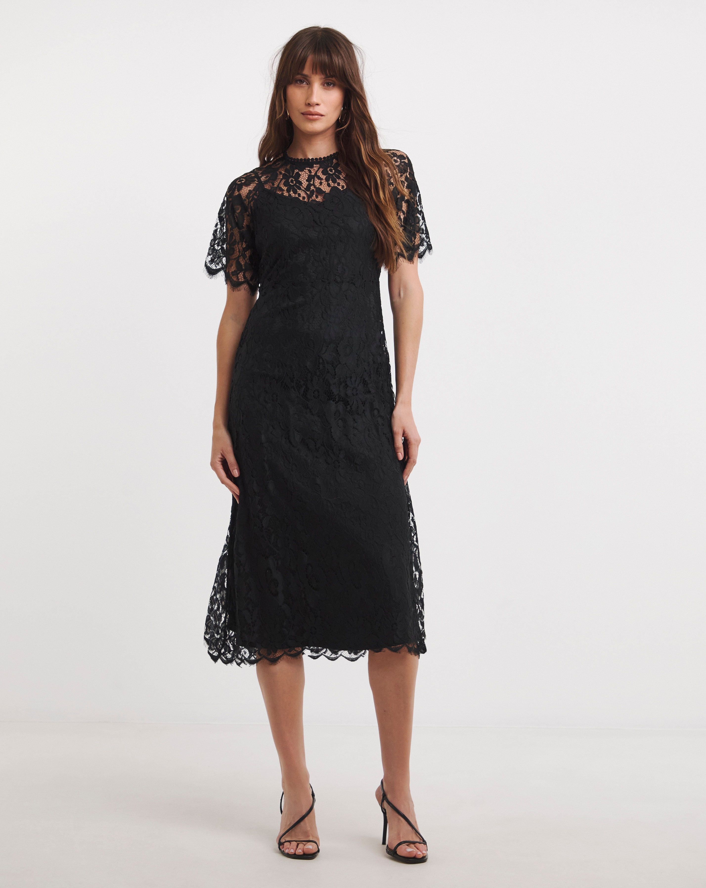 Lace Flutter Sleeve Midi Dress