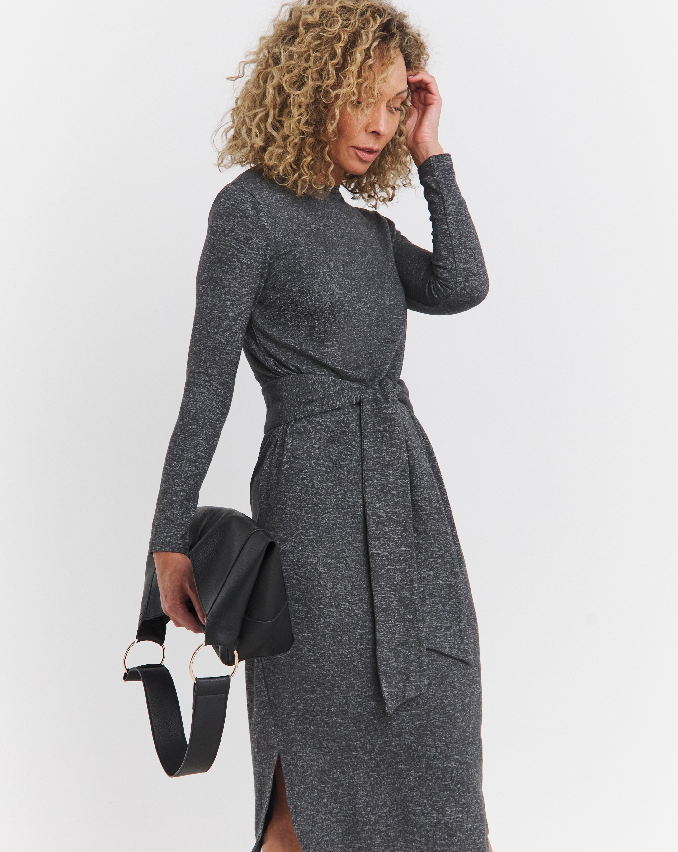 Marl Tie Waist Midi Dress