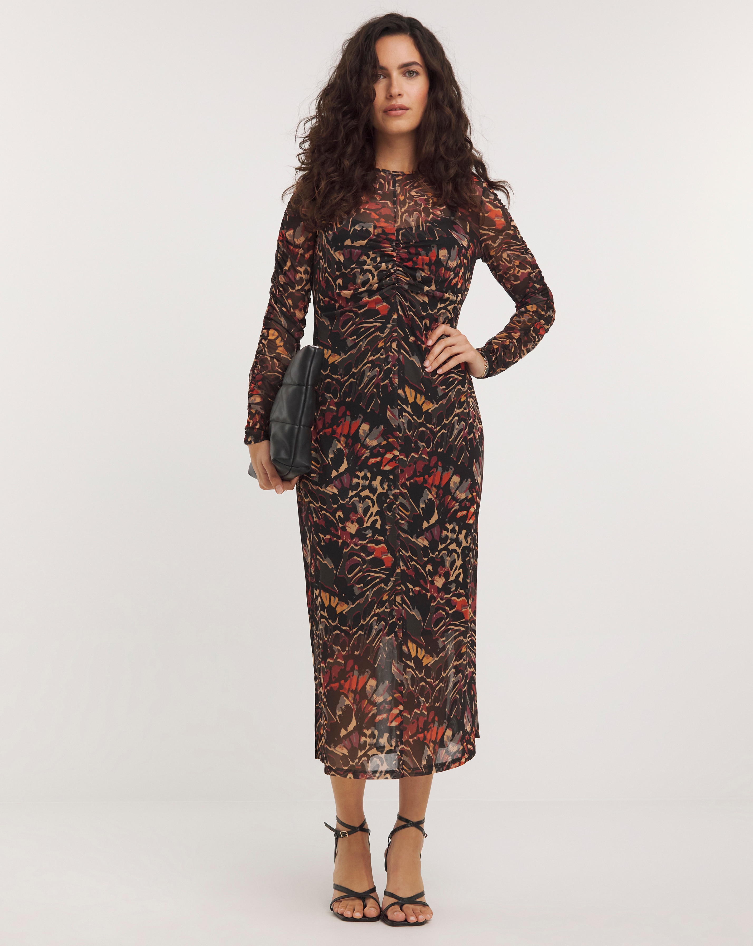 Midi Mesh Dress with Long Sleeves