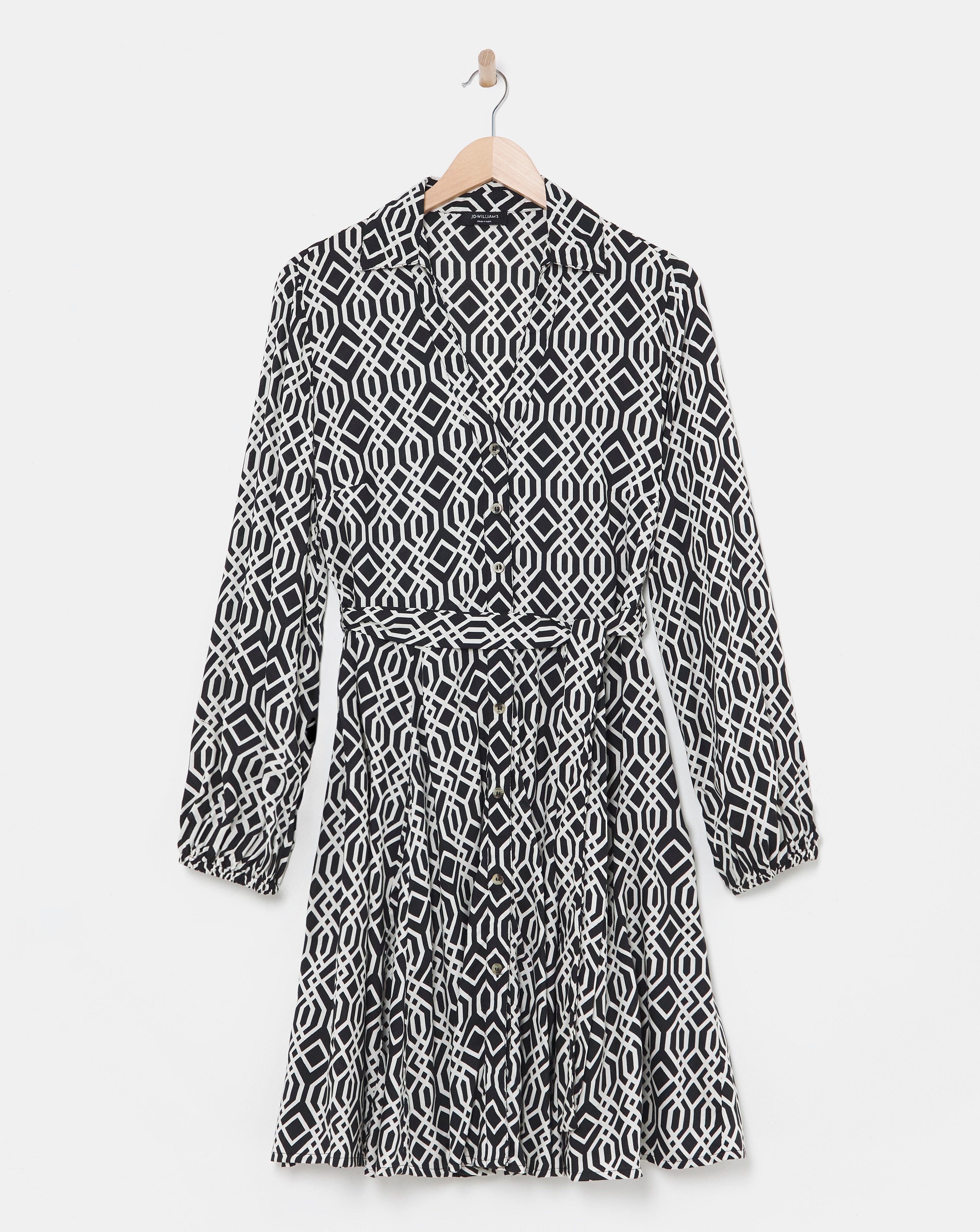 Long Sleeve Belted Swing Shirt Dress