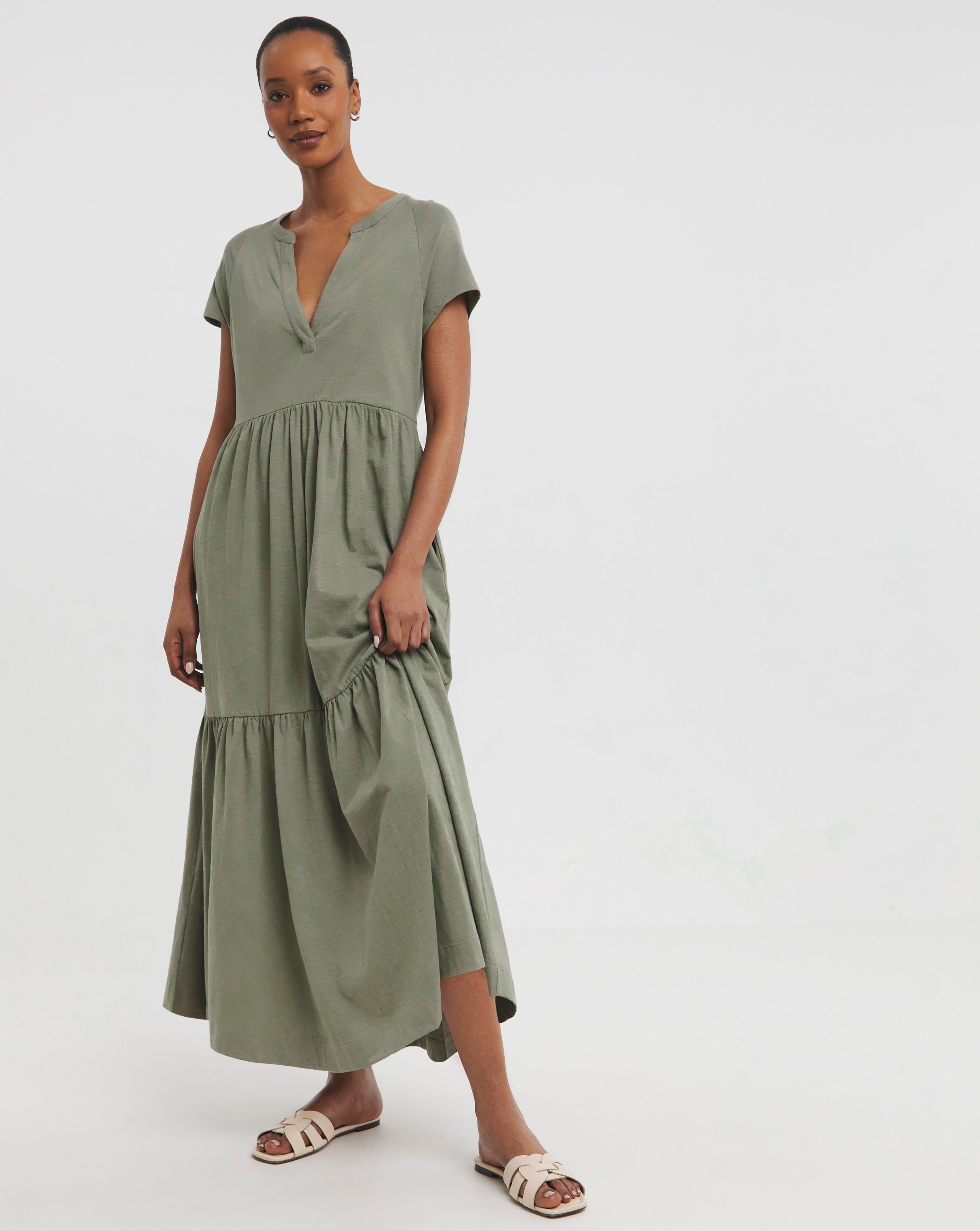 Notch Neck Jersey Smock Dress